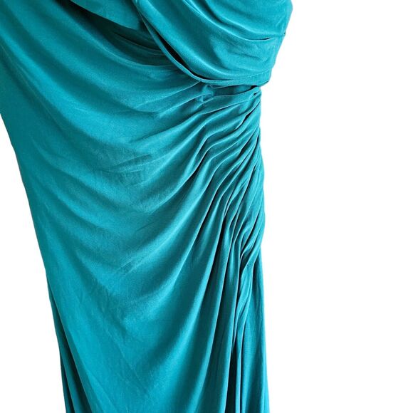 Mac Duggal 26484 Ruched Off The Shoulder Midi Dress Size 2 Emerald Green - Picture 6 of 13